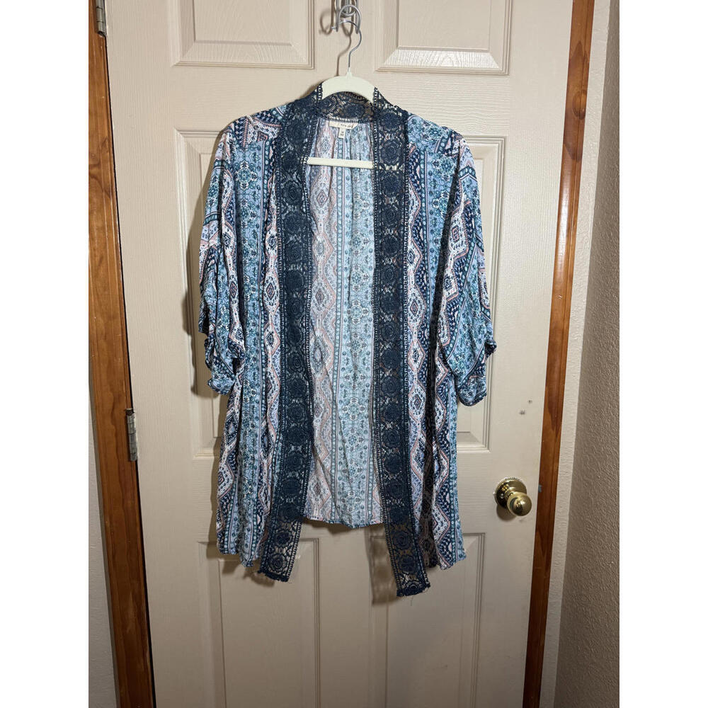 Tru Self Women's Plus Size 1X Boho Patterned Open Front Cardigan